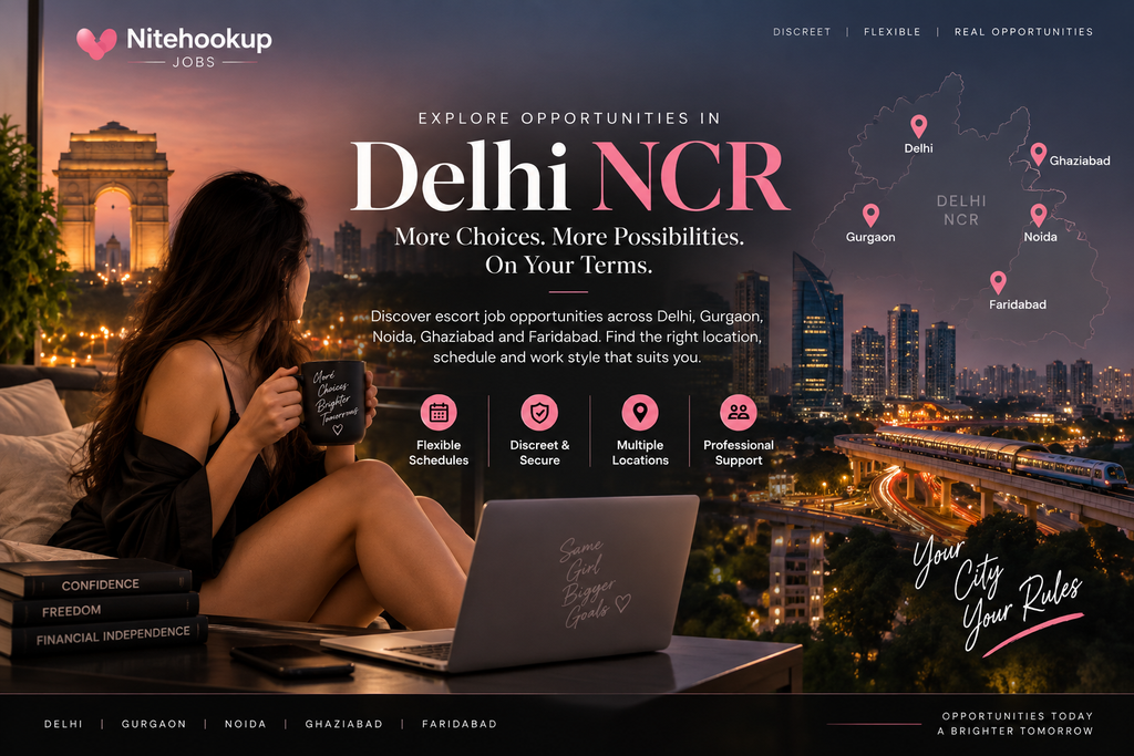 Delhi NCR escort job opportunities with flexible schedules across Delhi, Gurgaon, Noida, Ghaziabad and Faridabad