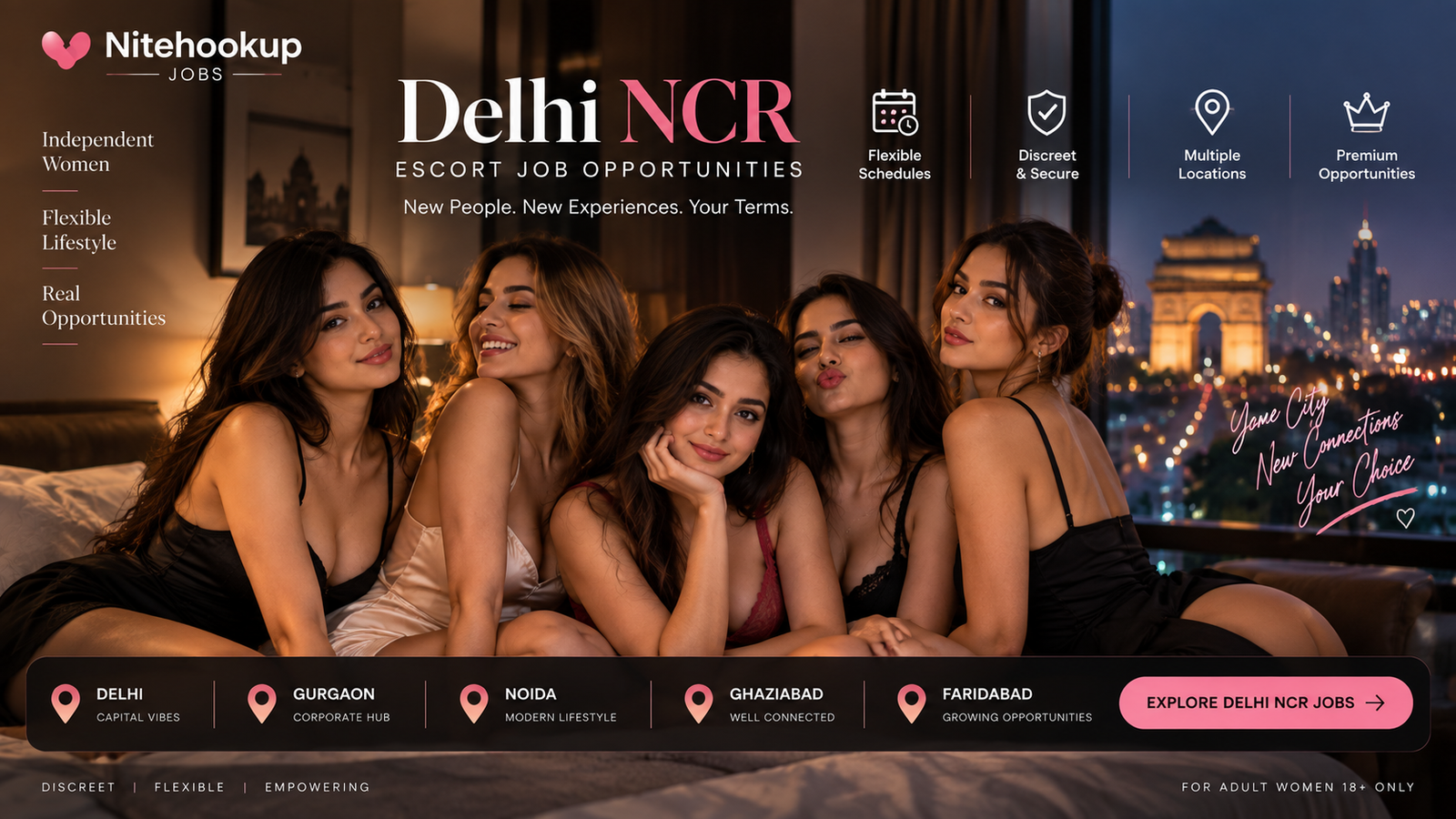 Delhi NCR escort job opportunities for adult women in Delhi, Gurgaon, Noida, Ghaziabad and Faridabad